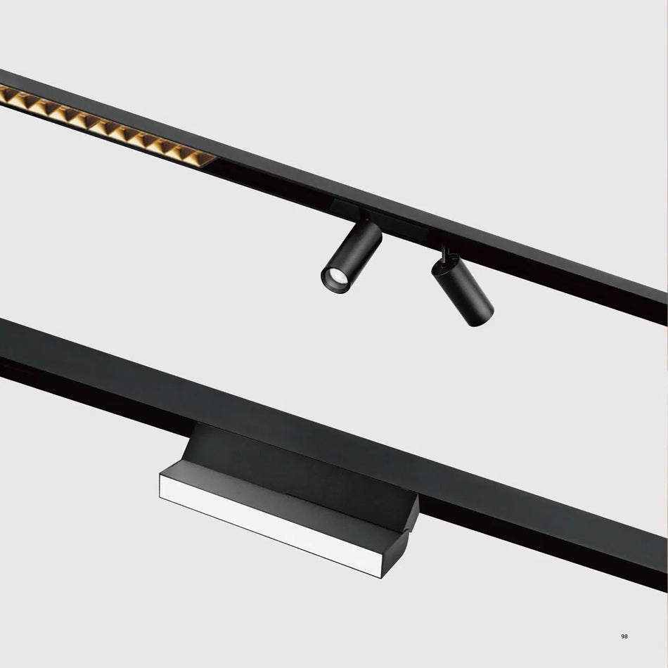 FS40005‑2 low-voltage, magnetic track light mounted on a ceiling rail—ideal for interior designers and architects seeking flexible, modern lighting.