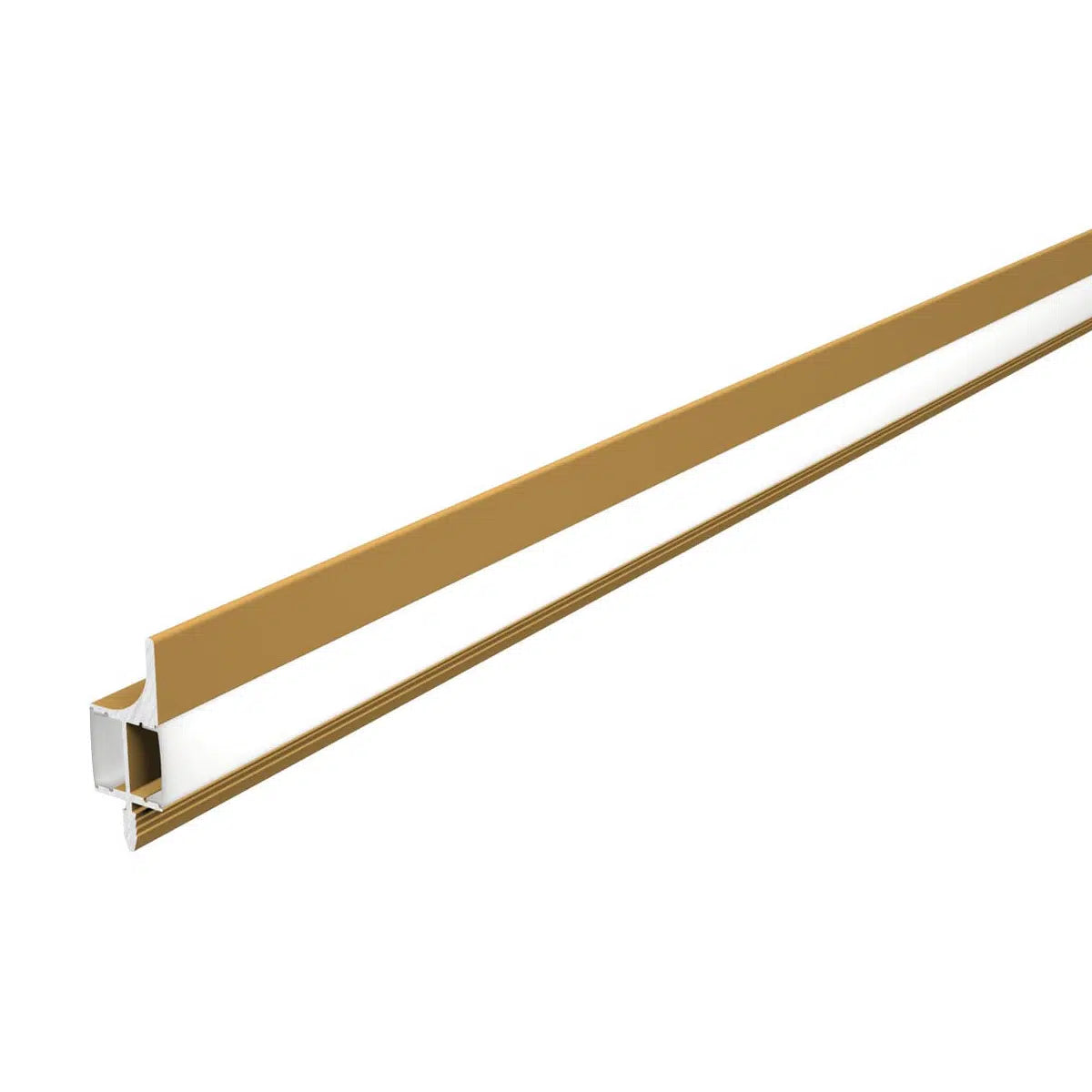 RLL 229-M3617 Cabinet Handle Profile Light – a sleek gold aluminium LED profile combining functional handles with elegant illumination for modern furniture and kitchens.